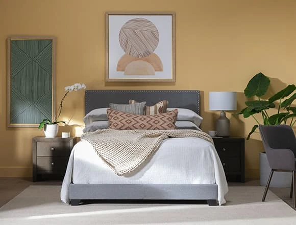 Modern Bedroom With Colleen Queen Upholstered Panel Bed