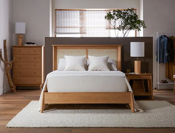 Modern Bedroom with Mariko Queen Wood and Cane Storage Bed