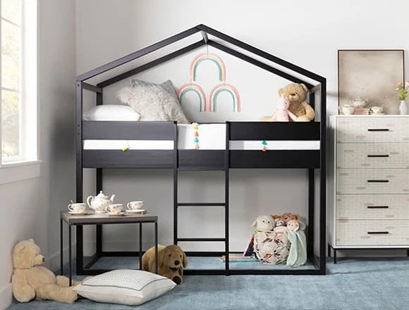 Modern Bedroom with Flannibrook Black House Twin Loft Bed