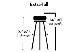 extra-tall 37 - 40 inches stool height, 47 - 50 inches bar height