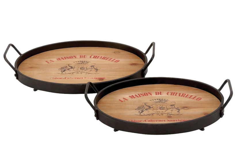 2 Piece Set Wood And Metal Trays - 360