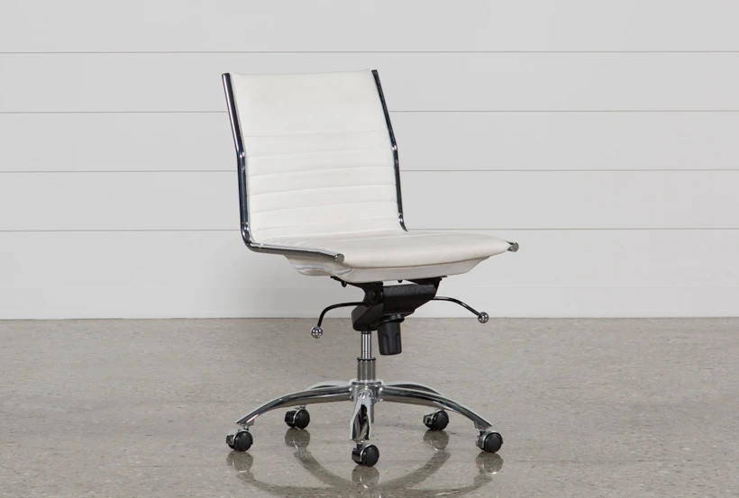 Copenhagen White Faux Leather And Chrome Low Back Armless Rolling Office Desk Chair - 360