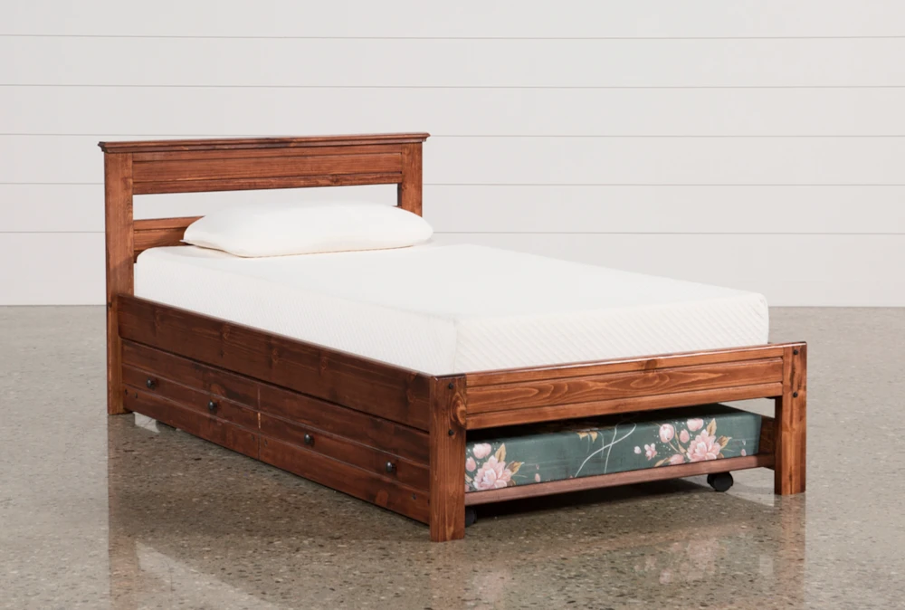 Sedona Twin Wood Platform Bed With Trundle With Mattress