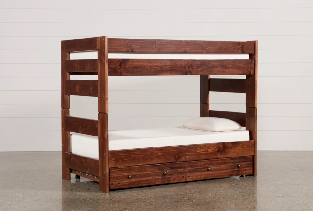 Sedona Twin Over Twin Wood Bunk Bed With Trundle With Mattress