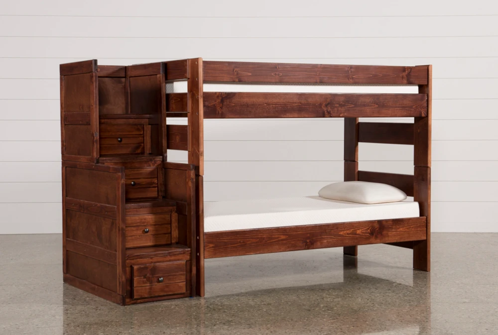 Sedona Twin Over Twin Wood Bunk Bed With Stairway Chest