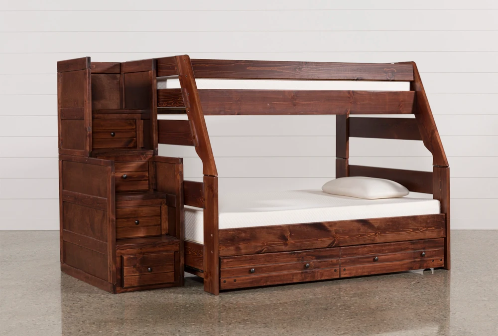 Sedona Twin Over Full Wood Bunk Bed With Trundle/Mattress & Stairway Chest