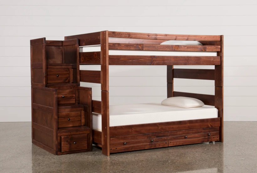 Sedona Full Over Full Wood Bunk Bed With Trundle/Mattress & Stairway Chest - 360