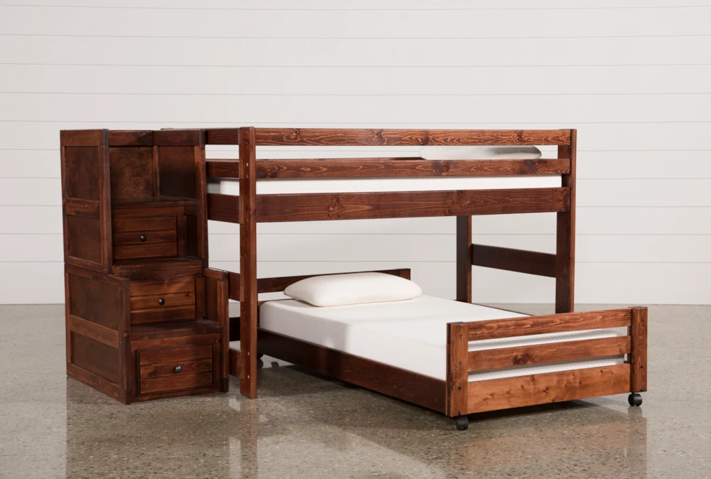 Sedona Junior Wood Loft Bed With Twin Caster Bed & Junior Stair Chest