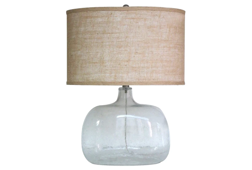 24 Inch Clear Seeded Glass Table Lamp With Oval Shade - 360