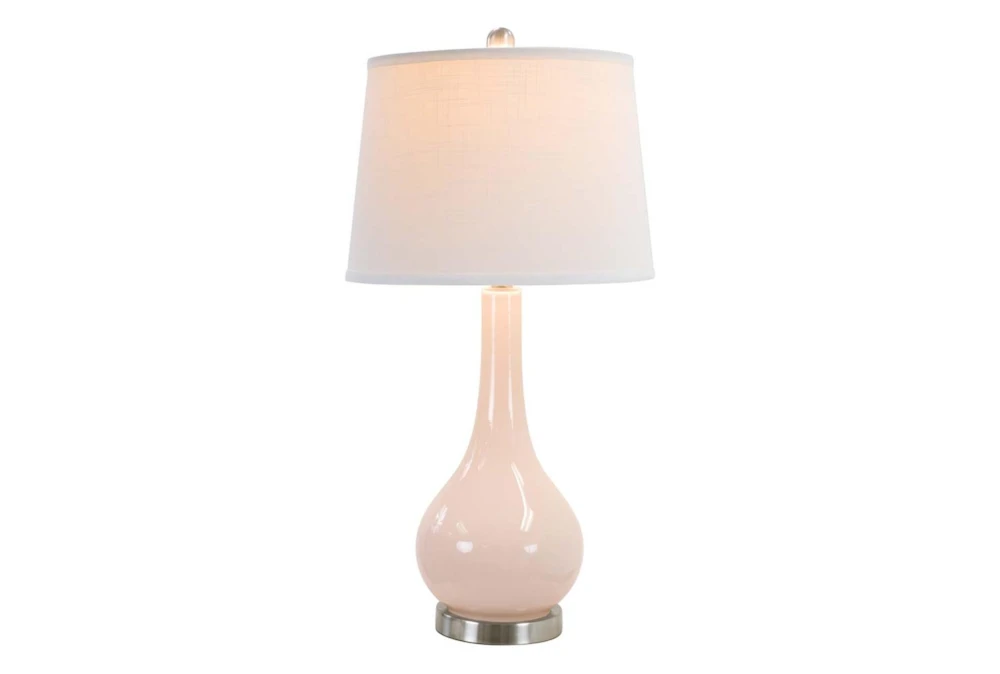 28" Creamy Pink Glass + Brushed Nickel Base Table Lamp