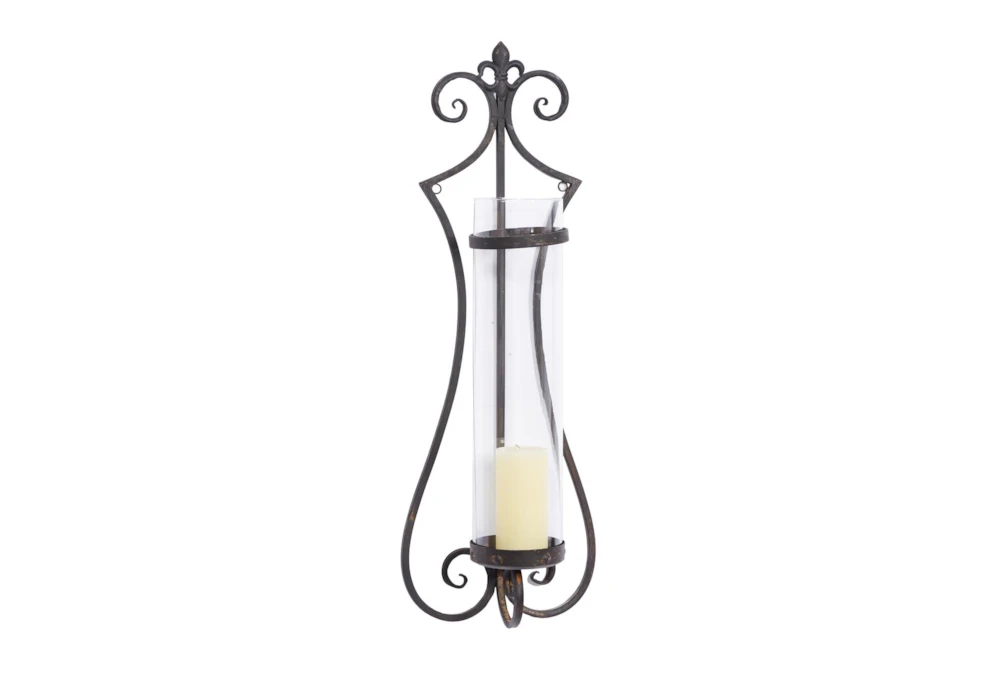 31 Inch Scroll Metal & Glass Candle Sconce