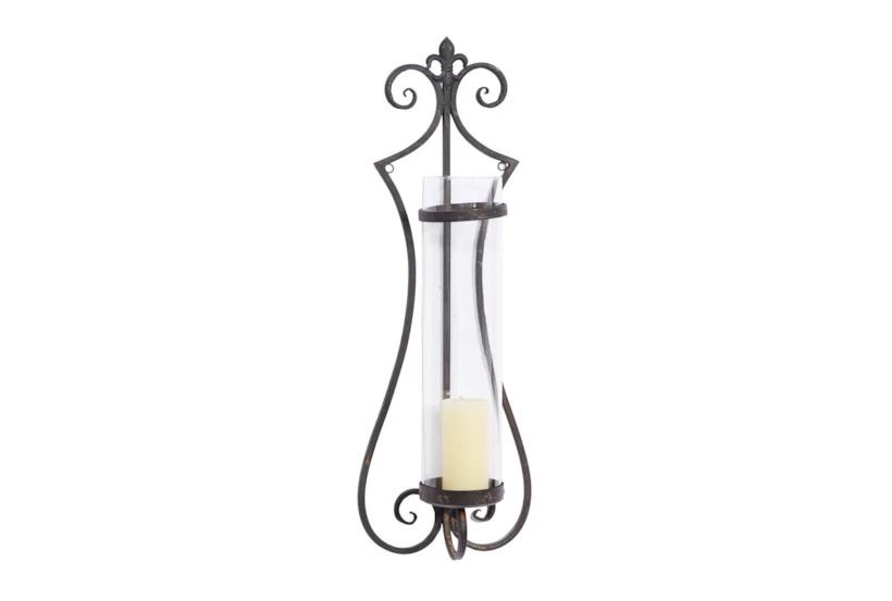 31 Inch Scroll Metal & Glass Candle Sconce - 360