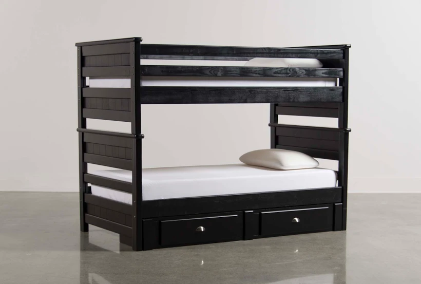 Summit Black Twin Over Twin Wood Bunk Bed With 2-Drawer Underbed Storage - 360