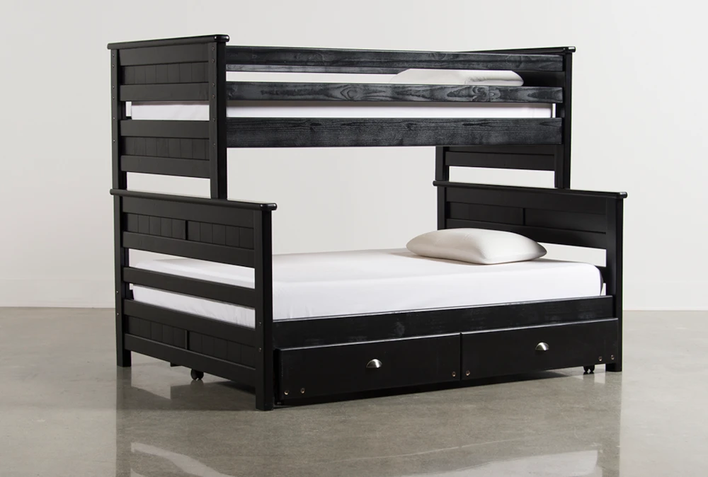 Summit Black Twin Over Full Wood Bunk Bed With Trundle With Mattress