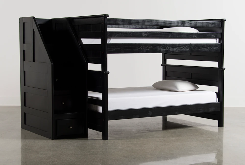 Summit Black Full Over Full Wood Bunk Bed With Stairway Chest