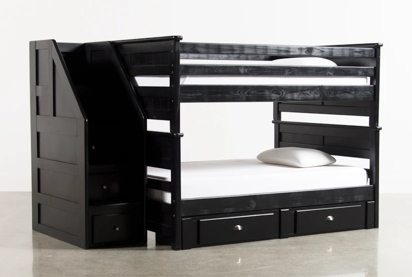 Summit Black Full Over Full Wood Bunk Bed With 2-Drawer Underbed Storage & Stairway Chest - 360