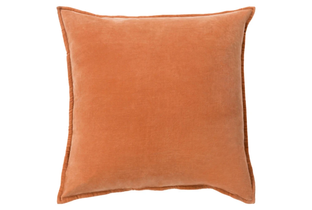 18x18 Orange Cotton Velvet Flange Edge Throw Pillow
