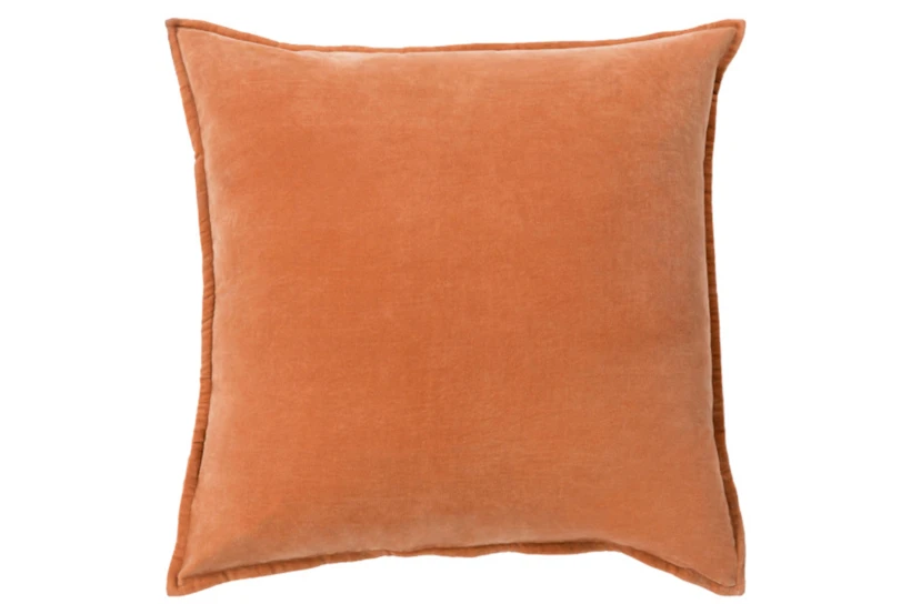 18x18 Orange Cotton Velvet Flange Edge Throw Pillow - 360
