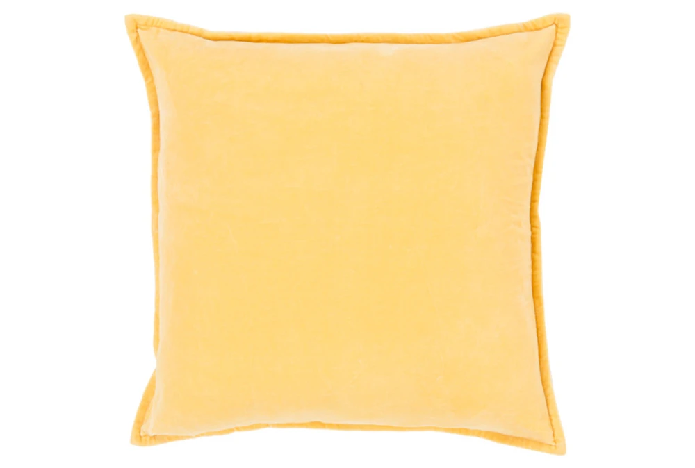 18x18 Dusty Yellow Cotton Velvet Flange Edge Throw Pillow