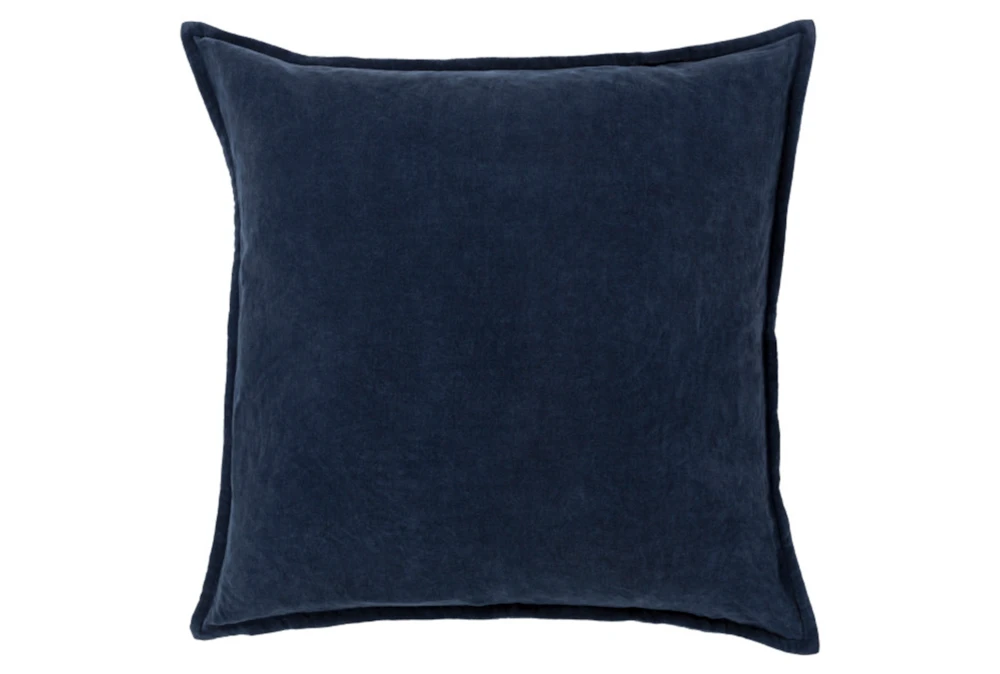 18x18 Deep Navy Blue Cotton Velvet Flange Edge Throw Pillow