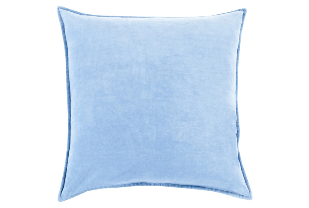 18x18 Soft Blue Cotton Velvet Flange Edge Throw Pillow