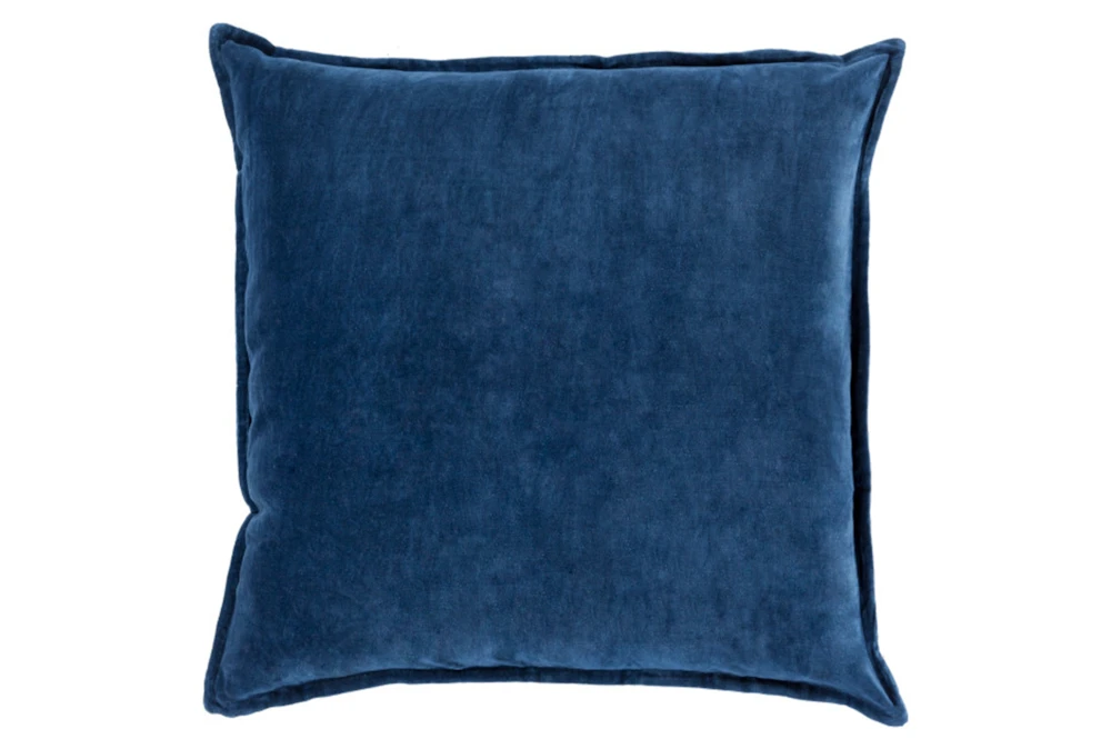 18x18 Blue Cotton Velvet Flange Edge Throw Pillow