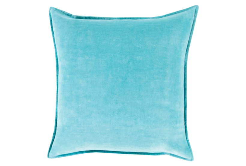 18x18 Aqua Blue Cotton Velvet Flange Edge Throw Pillow - 360