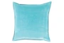 18x18 Aqua Blue Cotton Velvet Flange Edge Throw Pillow - Signature
