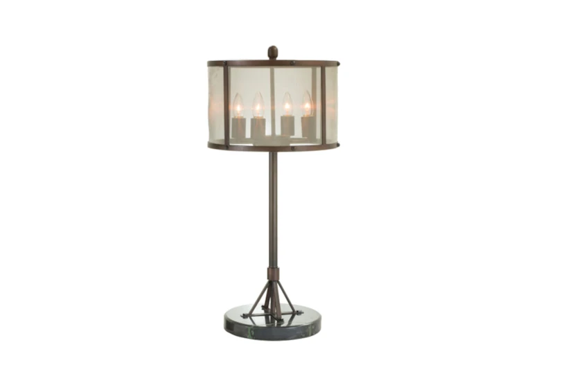 28 Inch Bronze + Black Industrial Style Table Lamp With Fine Mesh Shade - 360