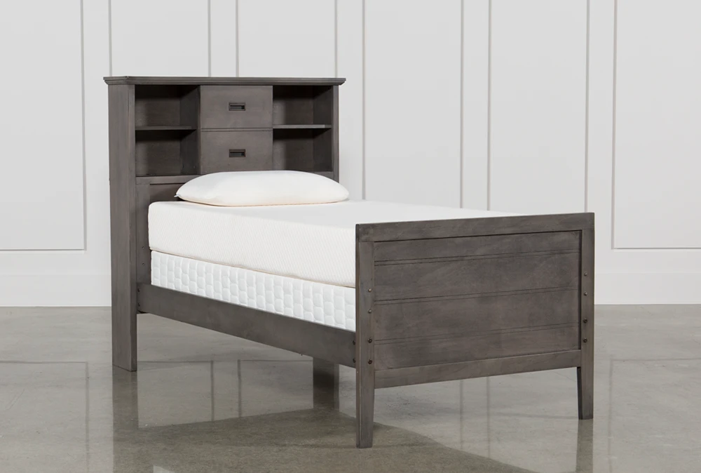 Owen Grey Twin Wood Bookcase Bed With No Storage