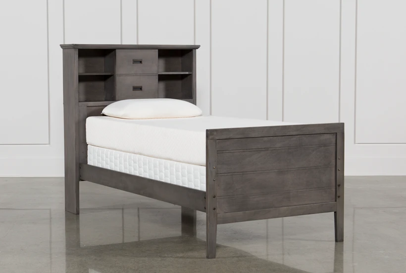Owen Grey Twin Wood Bookcase Bed With No Storage - 360