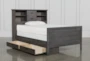 Owen Grey Full Wood Bookcase Bed With Single 2-Drawer Storage Unit - Side