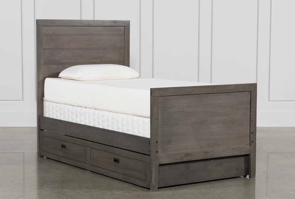 Owen Grey Twin Wood Panel Bed With Trundle Storage
