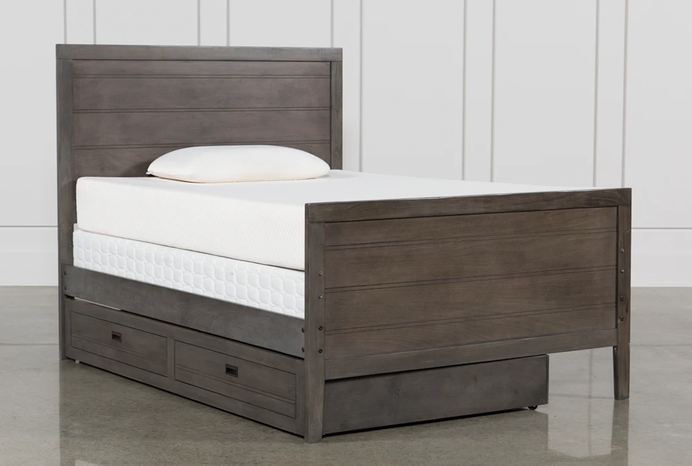 Owen Grey Full Wood Panel Bed With Trundle Storage