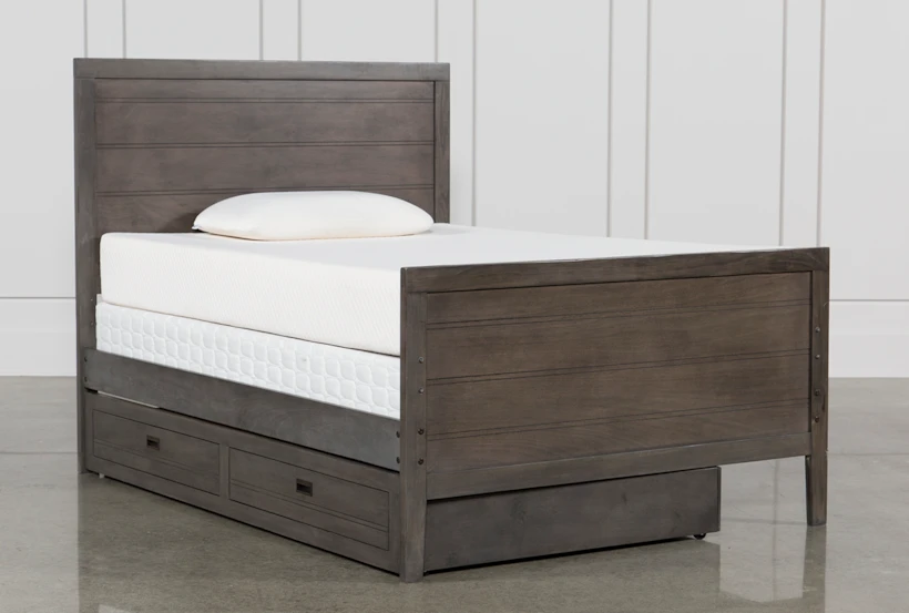 Owen Grey Full Wood Panel Bed With Trundle Storage - 360