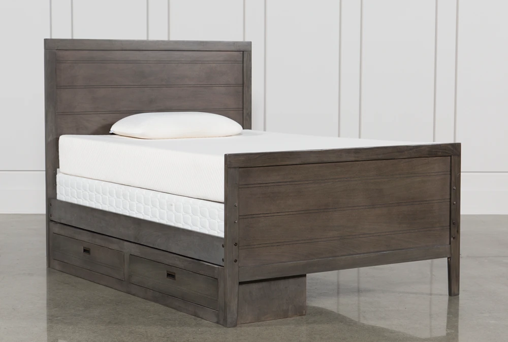 Owen Grey Full Wood Panel Bed With Single 2-Drawer Storage Unit