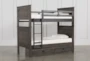 Owen Grey Twin Over Twin Wood Bunk Bed With 2-Drawer Storage Unit - Signature