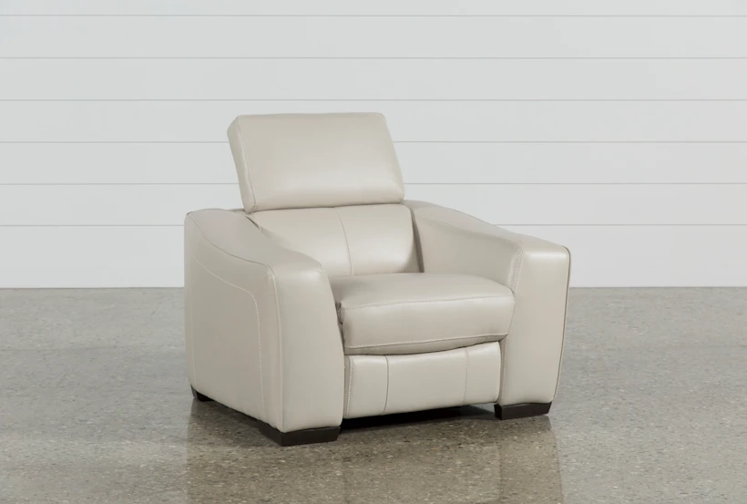 Kristen Silver Grey Leather Power Recliner with Adjustable Headrest & USB - 360