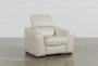 Kristen Silver Grey Leather Power Recliner with Adjustable Headrest & USB - Signature