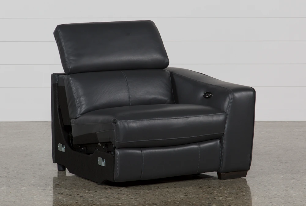 Kristen Slate Grey Leather Right Facing Power Recliner with Adjustable Headrest & USB