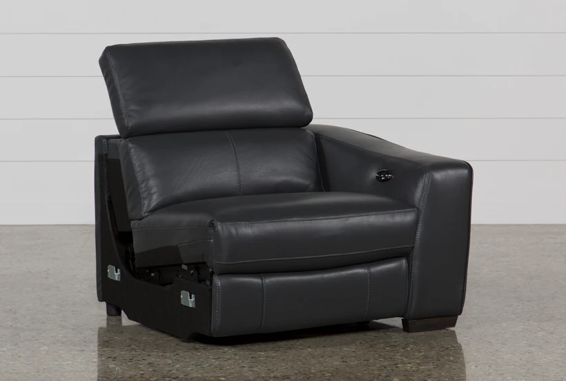 Kristen Slate Grey Leather Right Facing Power Recliner with Adjustable Headrest & USB - 360