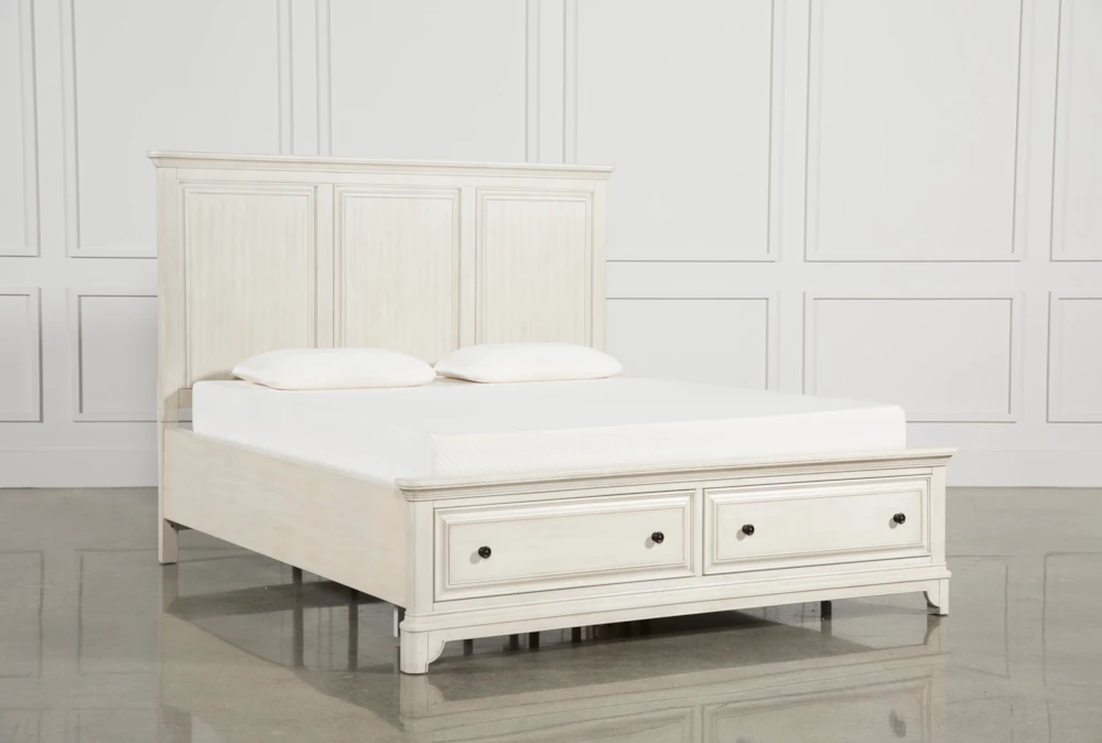 Kincaid White Queen Wood Panel Bed With Storage