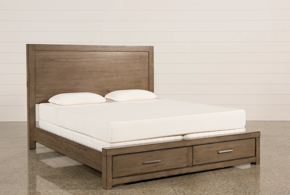 Riley Greystone Queen Wood Panel Bed With Storage and USB