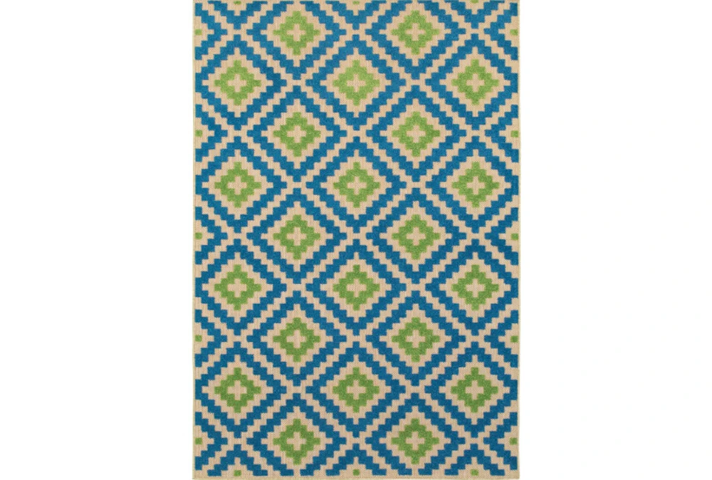 7'8"x10'8" Outdoor Rug-Lime And Blue Birds Eye