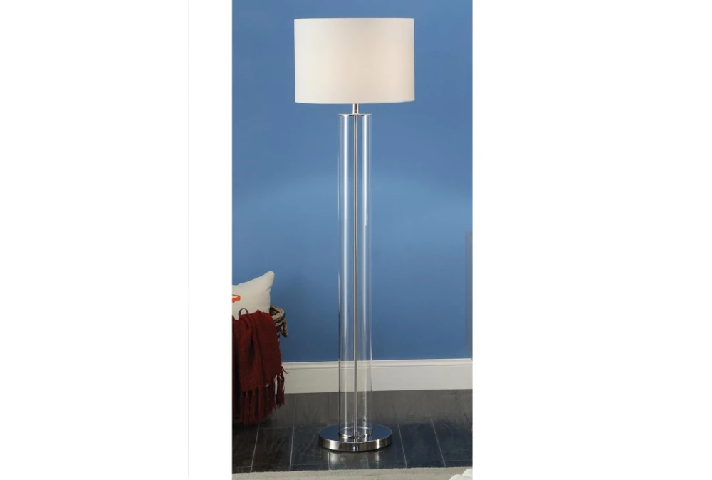 58 Inch Clear Glass Cylinder + Chrome Floor Lamp