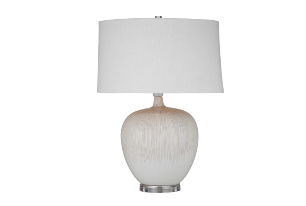 25 Inch Beige Glass Grooved Bottle Table Lamp