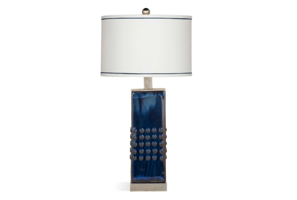 31 Inch Blue Modern Textured Table Lamp With Banded Shade