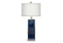 31 Inch Blue Modern Textured Table Lamp With Banded Shade - Signature
