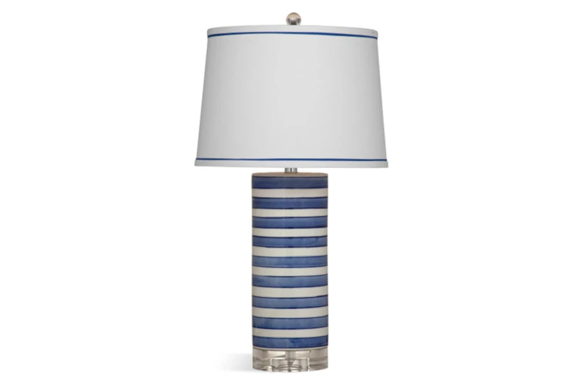27 Inch Blue White Cylinder Stripe Table Lamp - 360