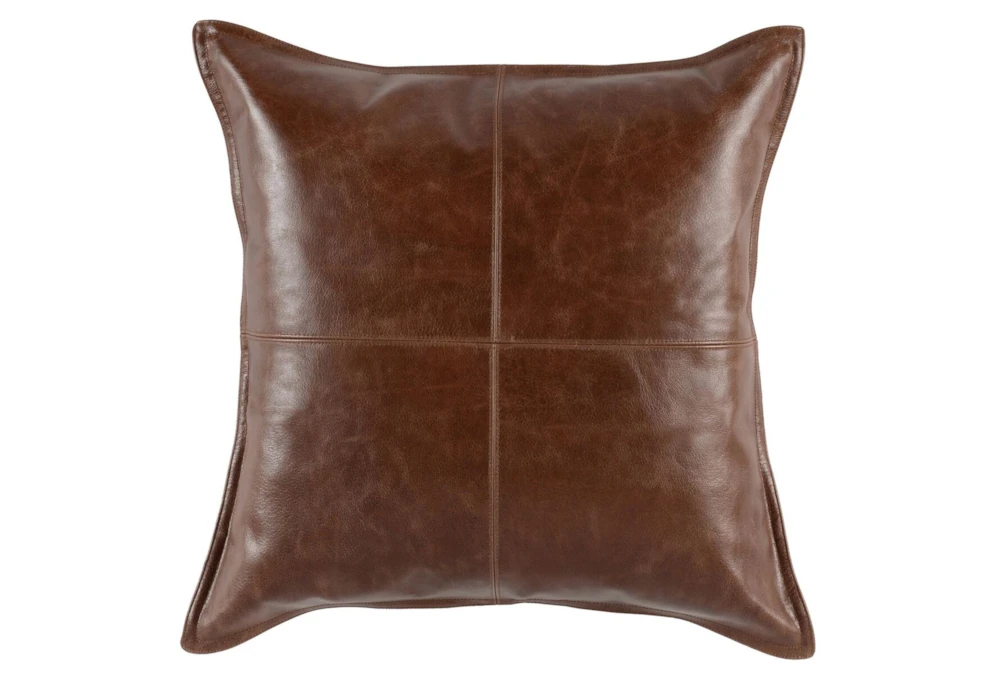 22X22 Cognac Brown Pieced Leather Throw Pillow
